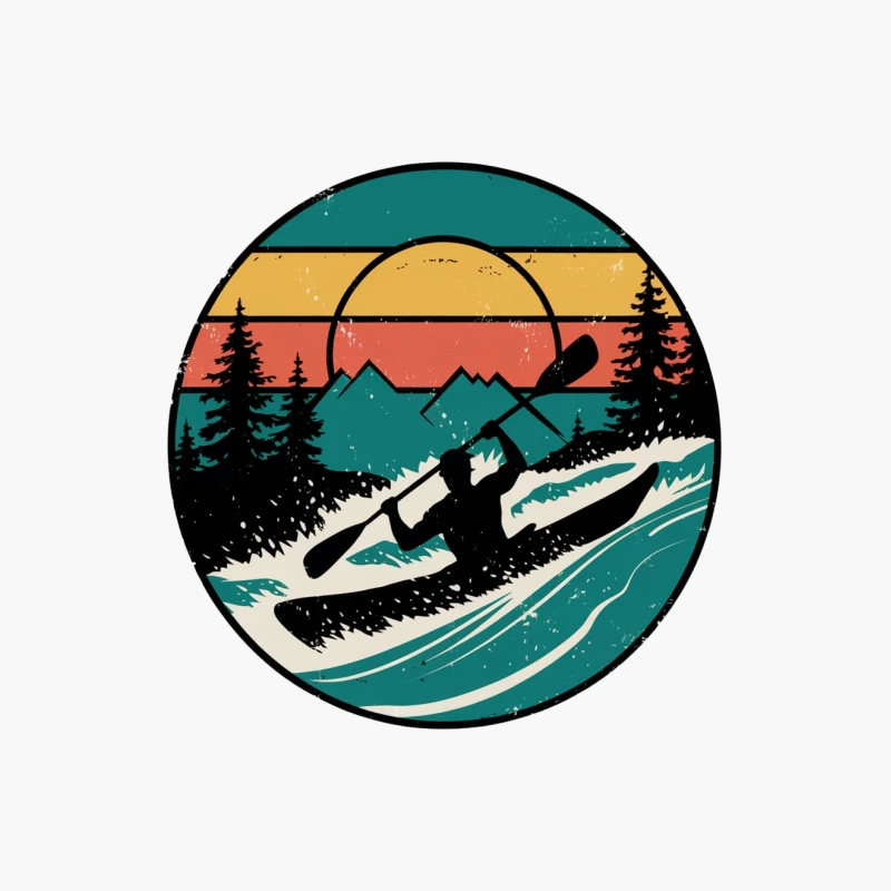Retro Mountain Kayaking Adventure at Sunset Cotton Tote Bag