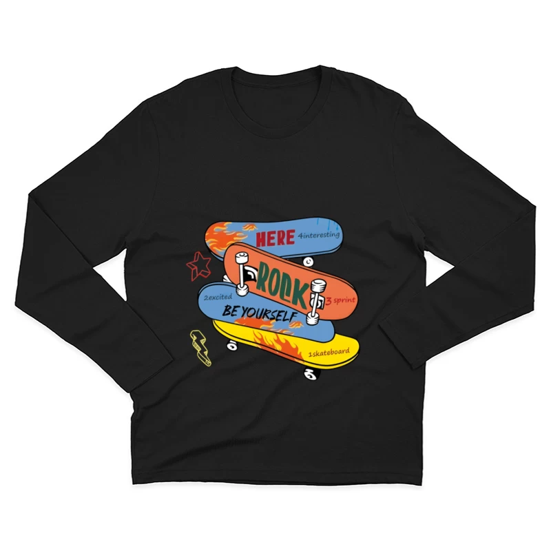 Skateboard-Design mit Flammen und Text Herren Langarm T-Shirt