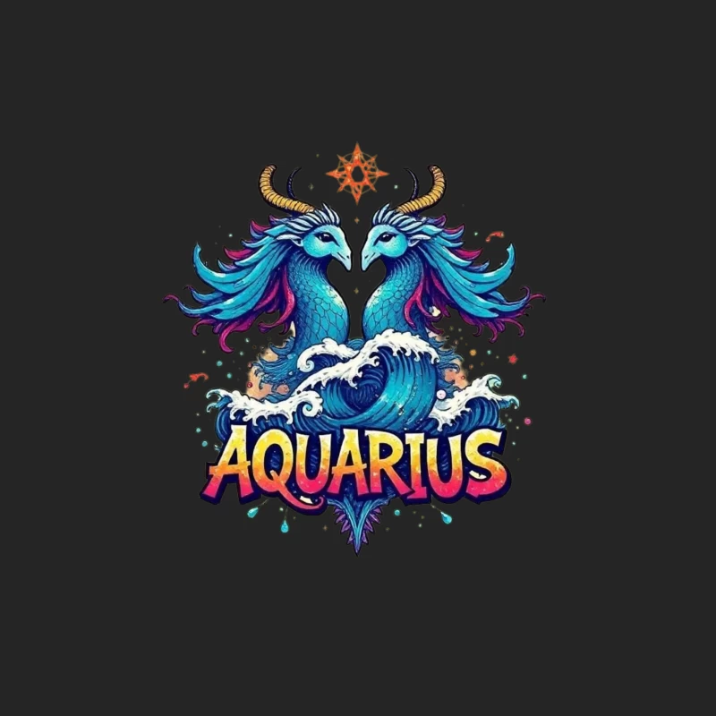 Colorful Aquarius Zodiac Sign with Waves Male Pullover Sweatshirt