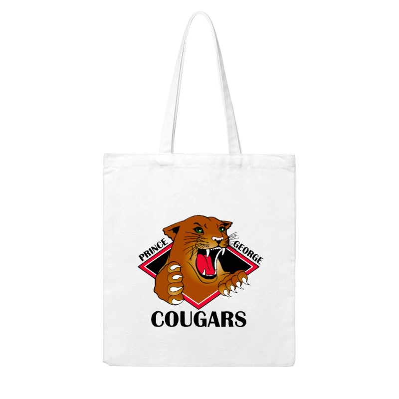 Prince George Cougars Sports Team Logo with Fierce Cougar Mascot Cotton Tote Bag