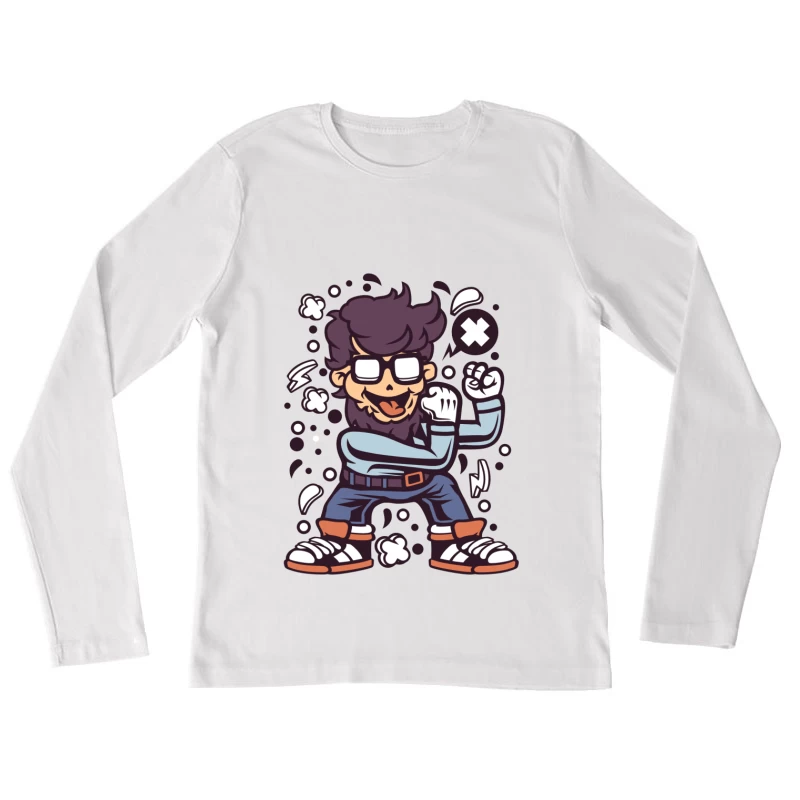 Personnage de dessin animé joyeux Femme Manches Longues T-Shirt
