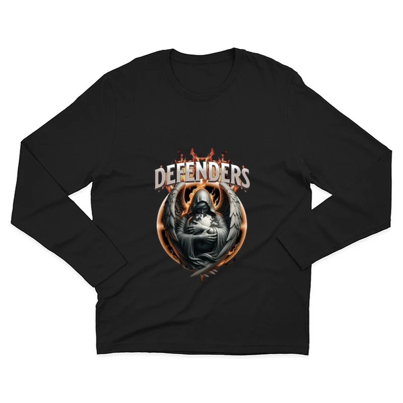 Dark Angel Defender with Earth Globe in Flames Male Long Sleeve T-Shirt