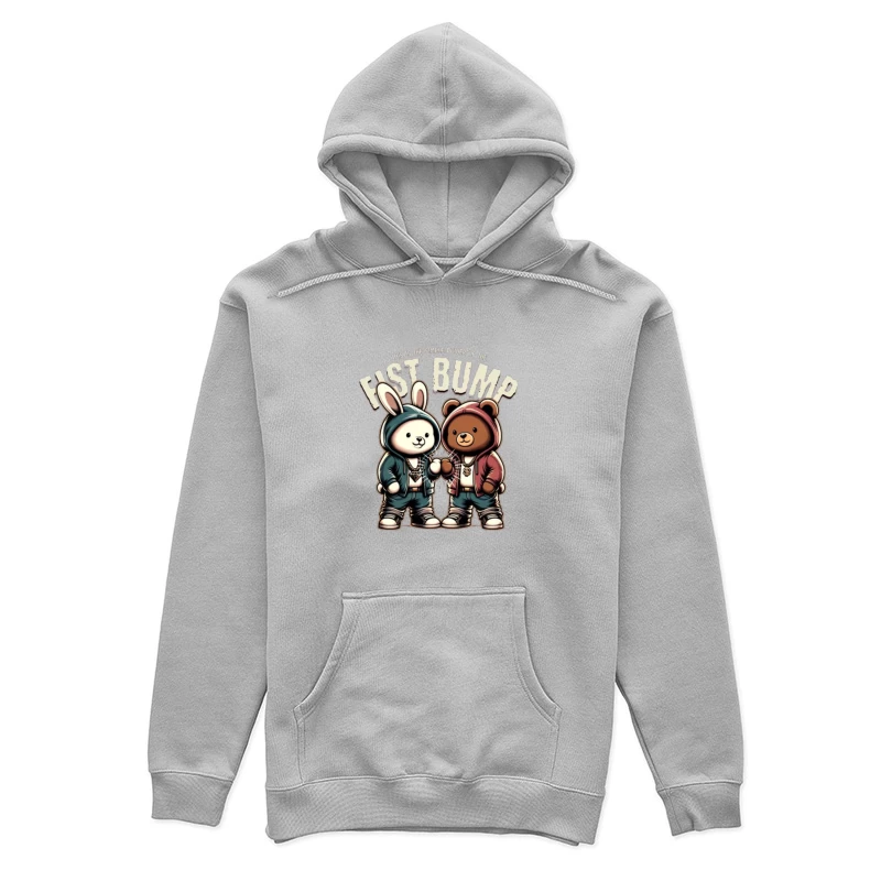 Cartoon Bunny and Bear Friends in Hip Hop Streetwear Sharing a Fist Bump Female Pullover Hoodie