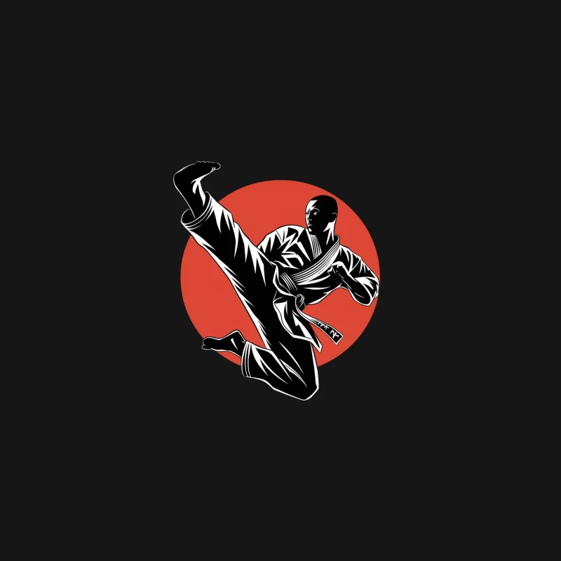 Dynamic Karate Kick Silhouette Against Red Circle Desk Mat
