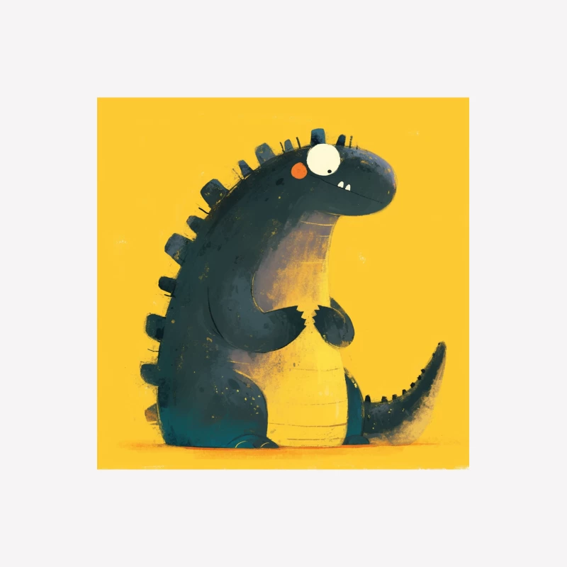 Cute Cartoon Dinosaur Character on Yellow Background Male T-Shirt