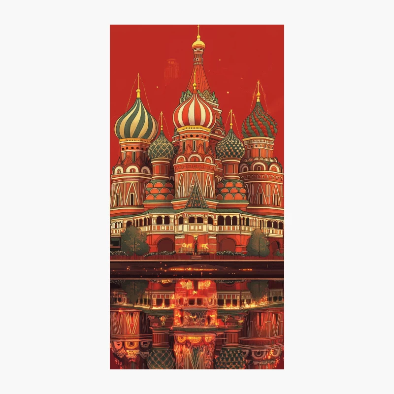 Iconic St. Basil's Cathedral in Moscow: Colorful Domes Reflected Against Red Sky iPhone Case