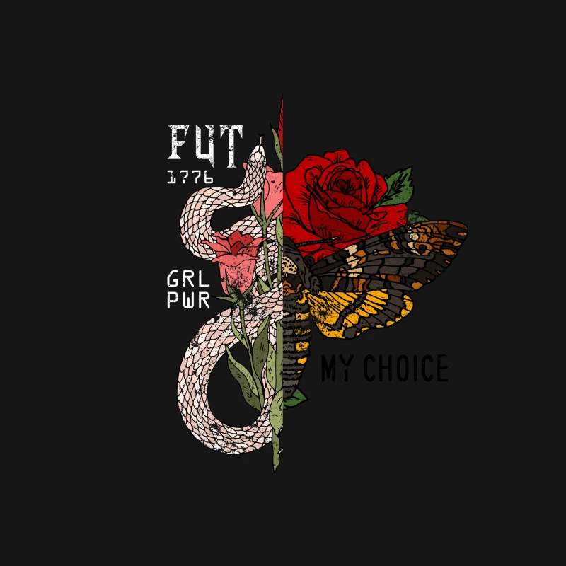 Serpent et papillon avec roses Femme T-Shirt
