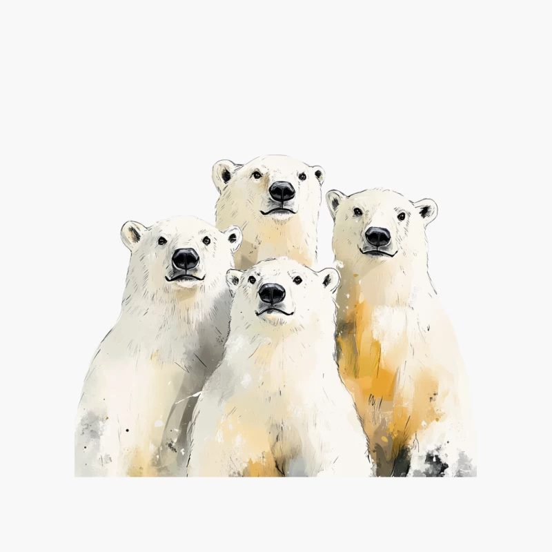 Whimsical Watercolor Portrait of Polar Bear Family Cotton Tote Bag