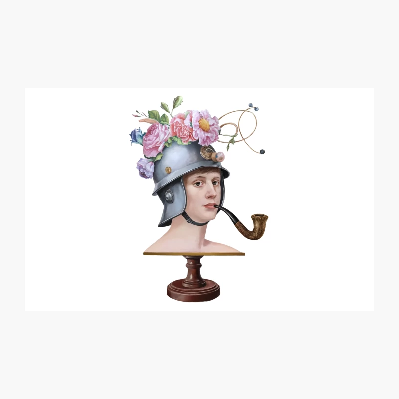 Whimsical Floral Helmet Bust: A Surreal Vintage-Inspired Sculpture Travel Mug
