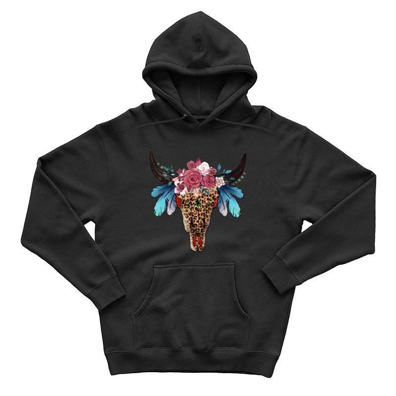 Verzierter Stierschädel mit Blumen und Federn Herren Pullover Hoodie