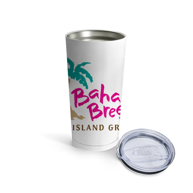 Bahama Breeze Island Grille Restaurant Logo with Tropical Palm Tree Travel Mug