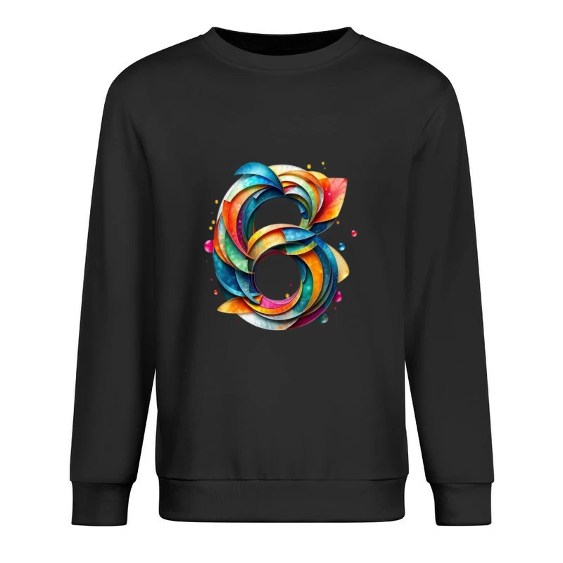 Abstract Watercolor Number 6 with Vibrant Swirling Patterns Male Pullover Sweatshirt