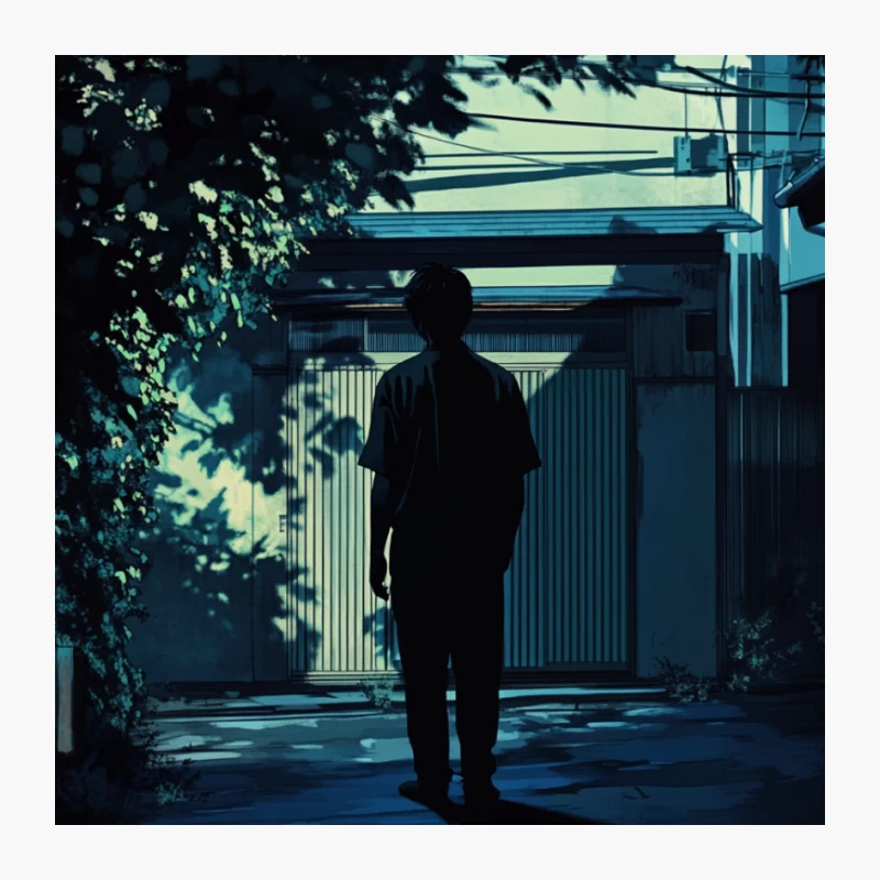 Mysterious Silhouette in Dark Urban Street at Night Pin