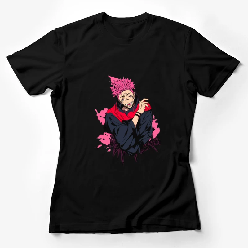 Anime-Charakter mit pinken Haaren und schwarzem Outfit Damen T-Shirt
