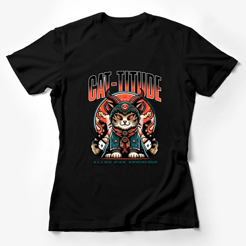 Katzen-Tattoo mit Horn, Haltung und Kunst Damen T-Shirt