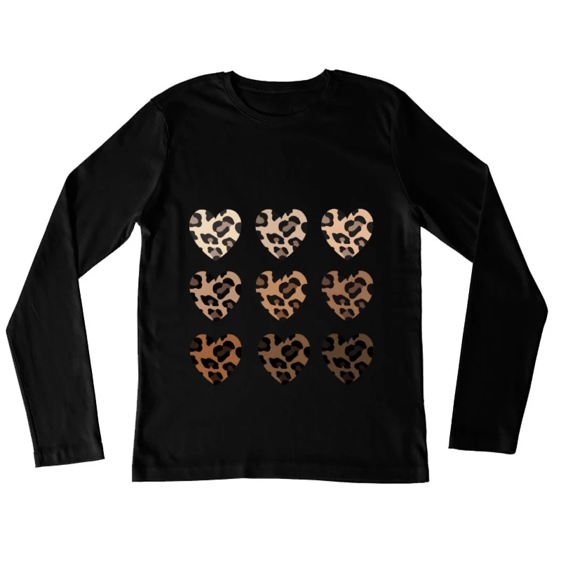 Herzförmige Leopardenmusterdesigns Damen Langarm T-Shirt