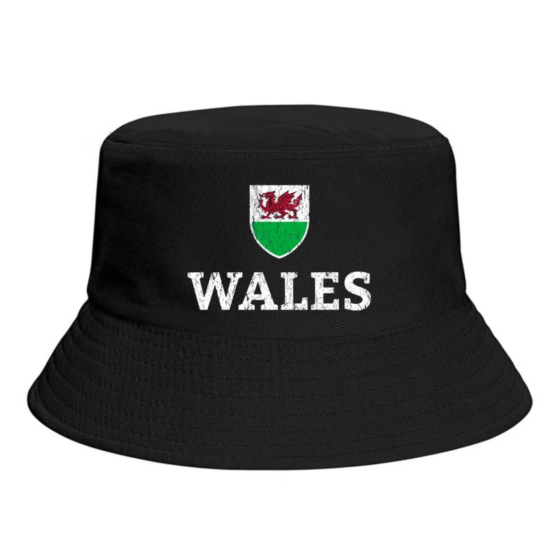 Welsh Dragon Shield with Distressed Text Design Bucket Hat