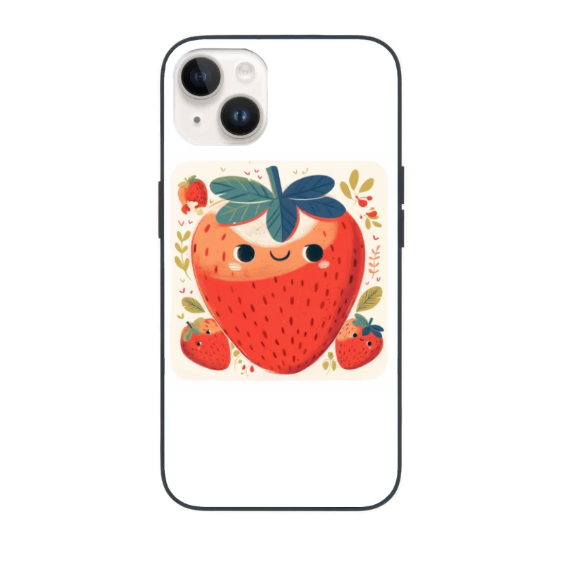 Adorable Kawaii Strawberry Family Illustration iPhone Case