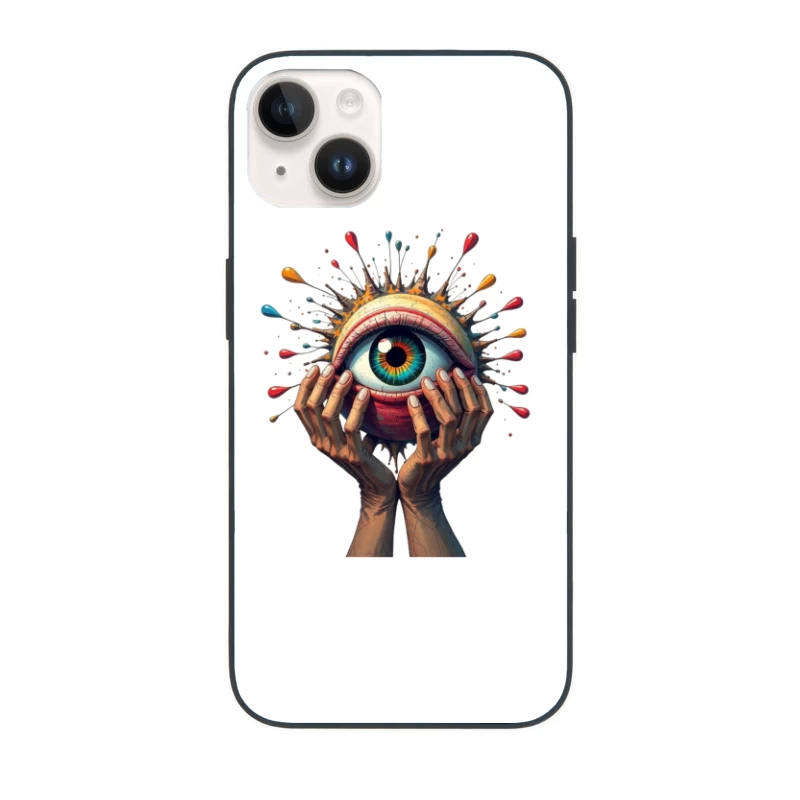 Mystical Eye Embraced by Reaching Hands with Colorful Splatter iPhone Case