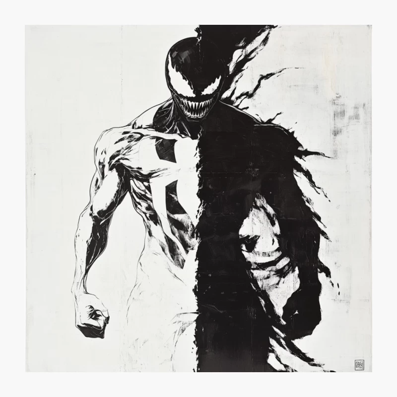 Menacing Venom: Symbiotic Marvel Villain in Stark Ink Pin