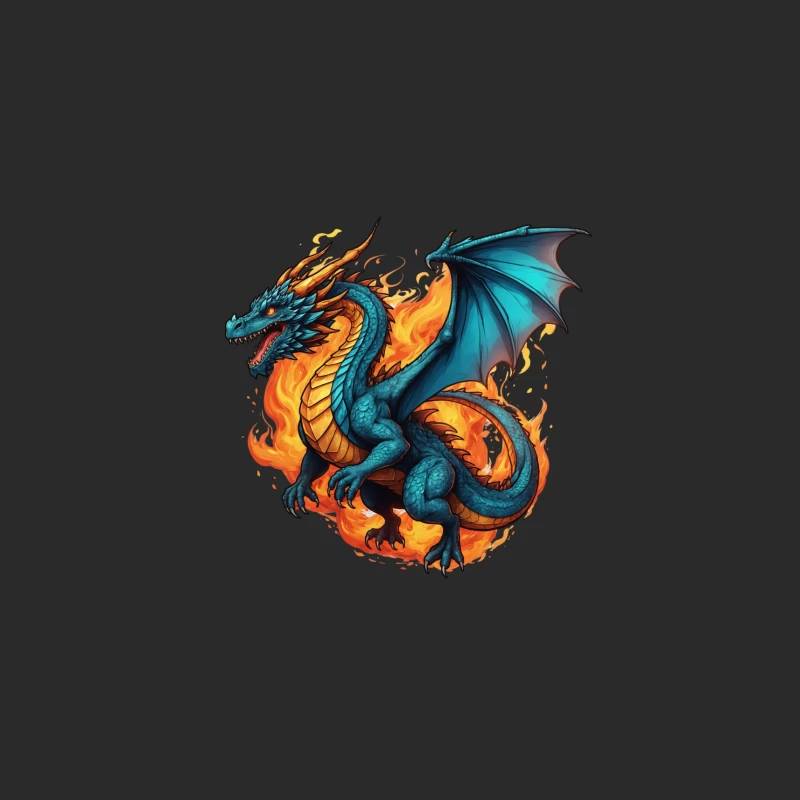 Blue Dragon in Flames Baseball Cap