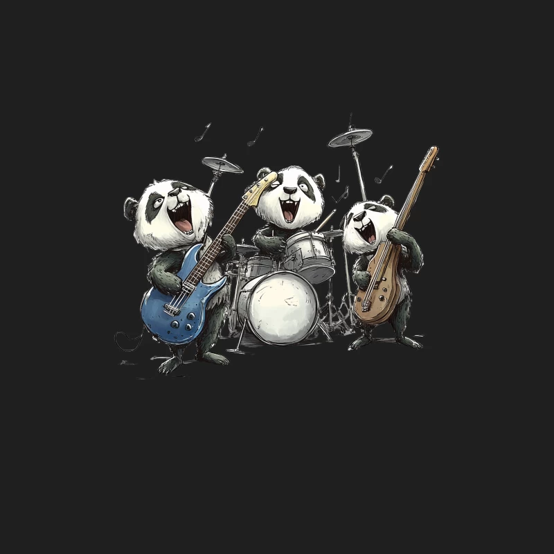 cartoon panda band music instruments rock band illustration animals fun Male Tank Top