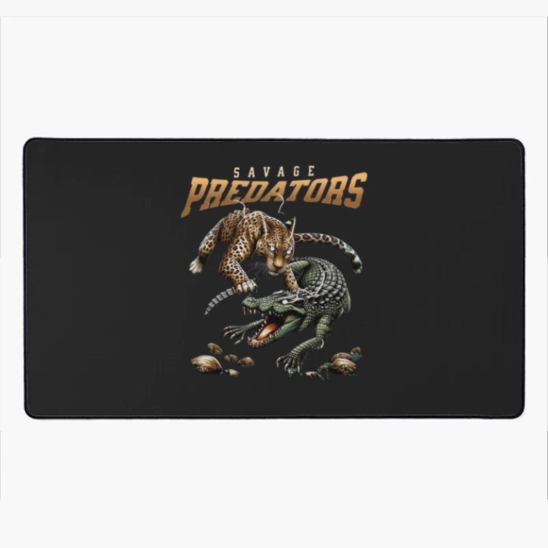 Savage Predators: Jaguar vs Crocodile Battle Art Desk Mat