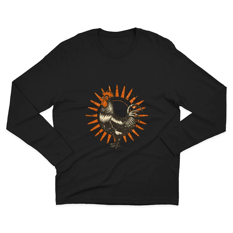 Retro Sun Rooster Male Long Sleeve T-Shirt