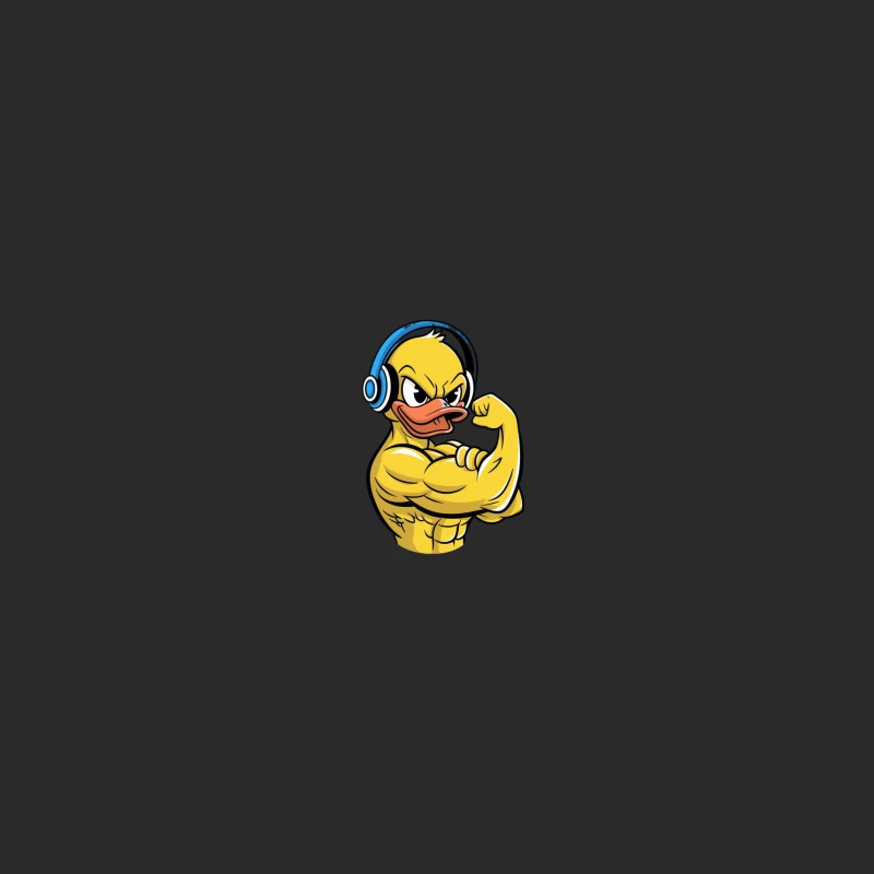 Muscular Cartoon Duck with Headphones Flexing Baseball Cap