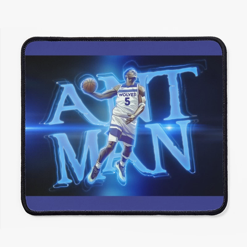 Minnesota Timberwolves Player in Dynamic Neon Blue Basketball Art Mouse Pad