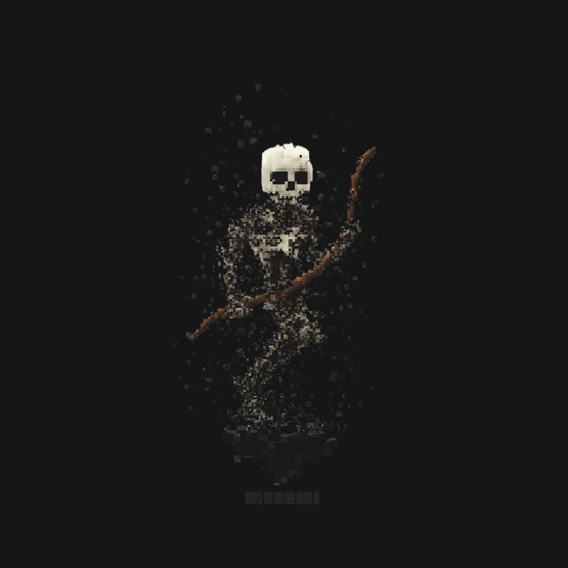 Pixelated Skeleton Archer: Abstract Digital Gaming Art Male Long Sleeve T-Shirt