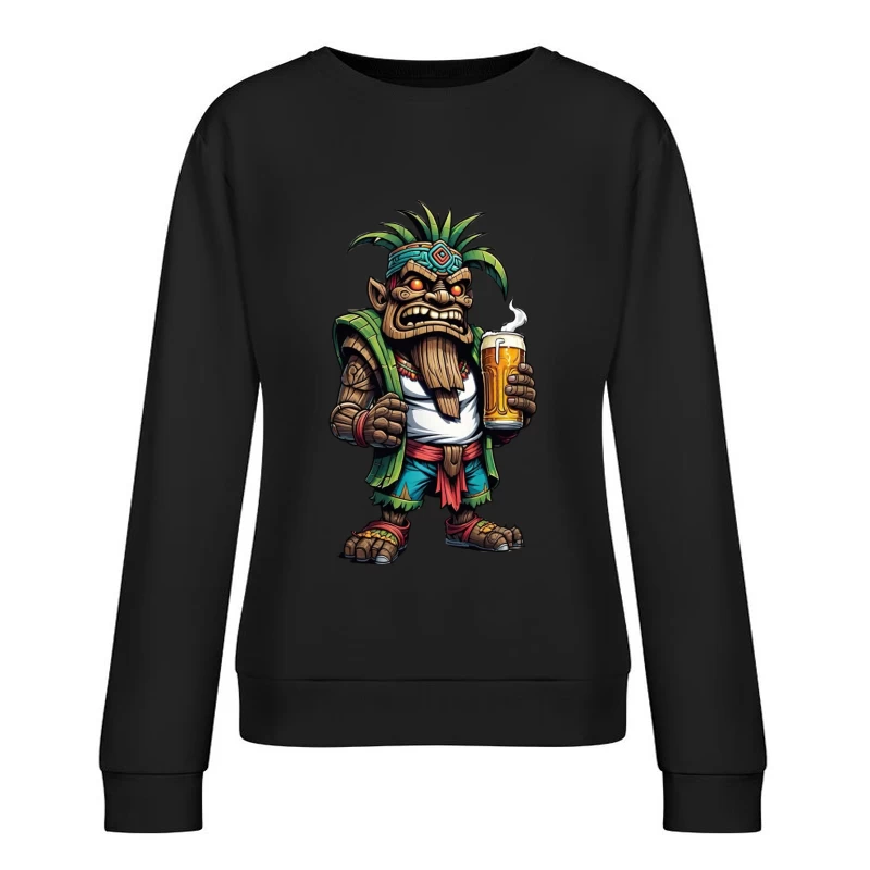 Angry Tribal Character with Beer Female Pullover Sweatshirt