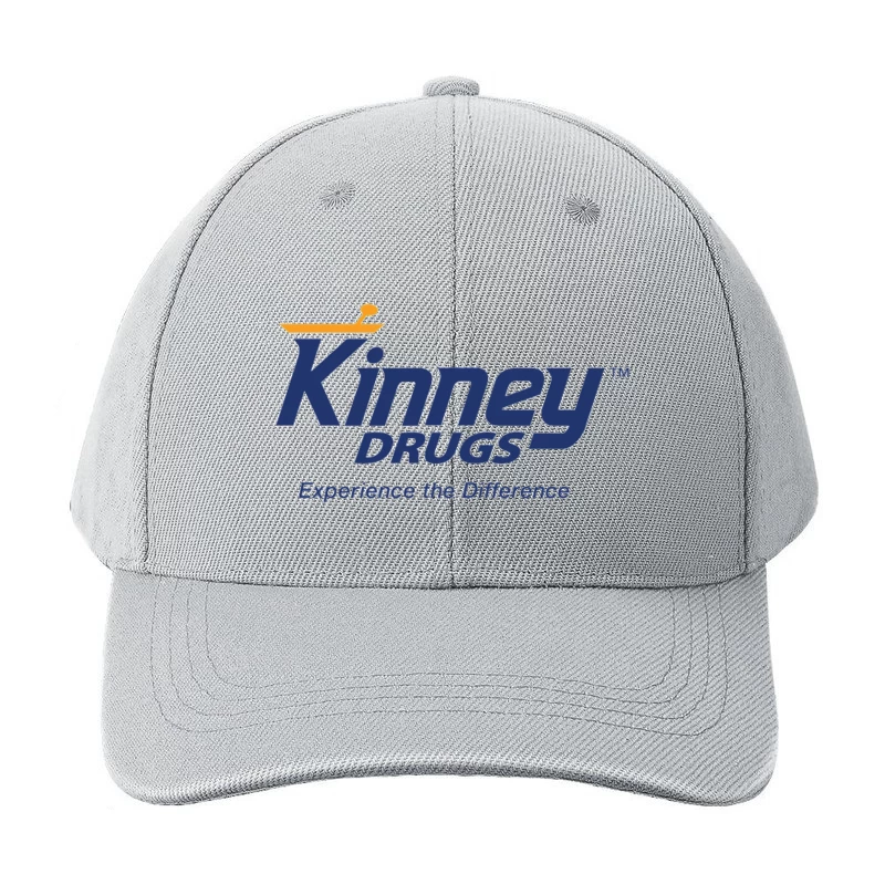 Kinney Drugs Pharmacy Logo with Blue Text and Orange Accent Baseball Cap