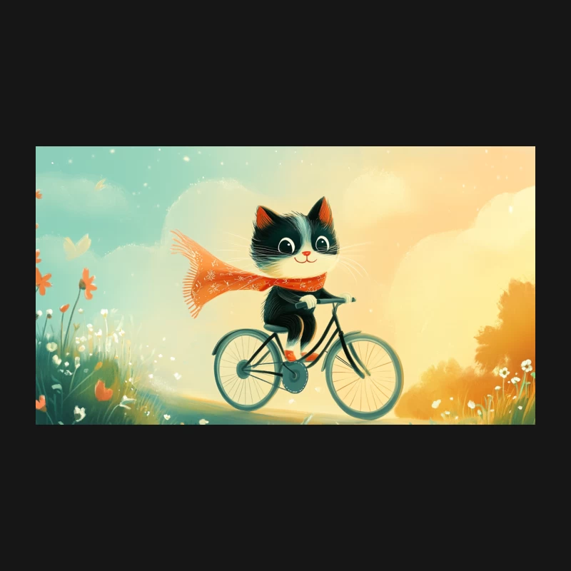 Whimsical Cat's Bicycle Adventure in a Fantasy Meadow Desk Mat