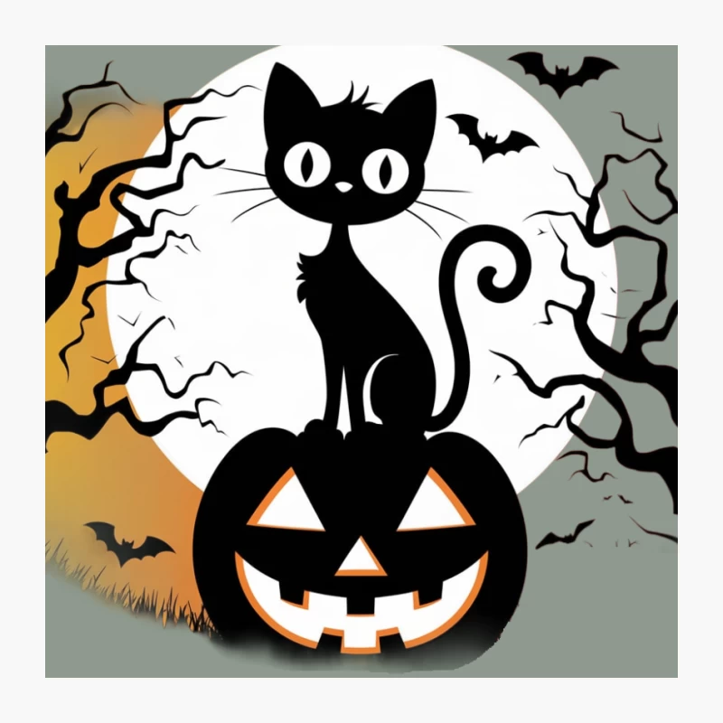 Halloween Black Cat Sitting on Spooky Jack O'Lantern Pin