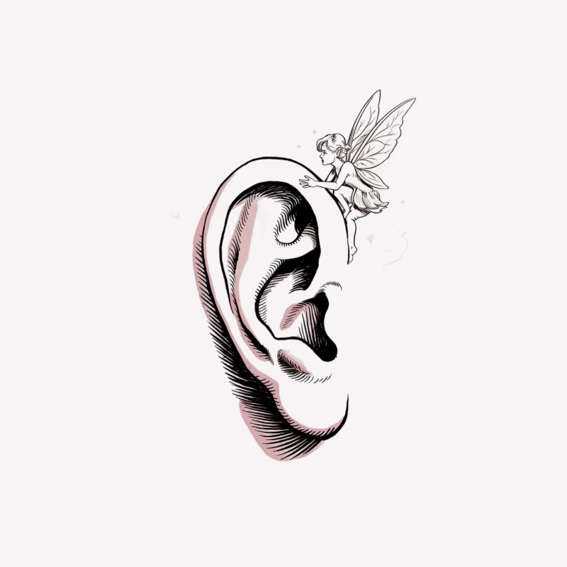 Surreal Ear with Whimsical Fairy: Fantasy Sketch Illustration Female T-Shirt