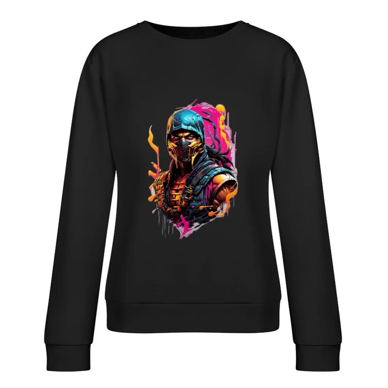 Vibrant Digital Art of a Masked Character Female Pullover Sweatshirt