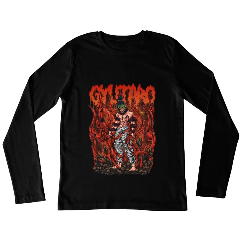 Dämonenkrieger mit Flammen Damen Langarm T-Shirt