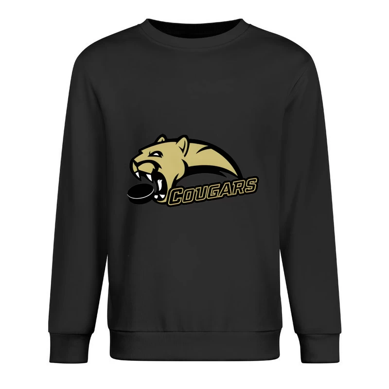 Gold and Black Cougar Hockey Team Mascot Logo Male Pullover Sweatshirt