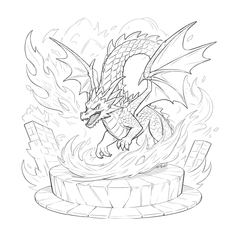 Mighty Dragon Ascending Amidst Flames Throw Pillow
