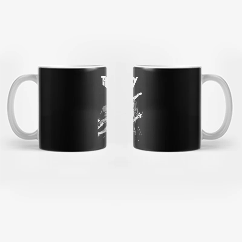 Thin Lizzy Rock Band Performance Sketch in Black and White Coffee Mug