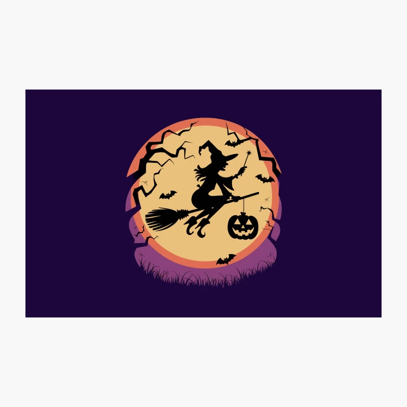 Halloween Night Witch Silhouette with Pumpkin and Bats Under Full Moon Travel Mug