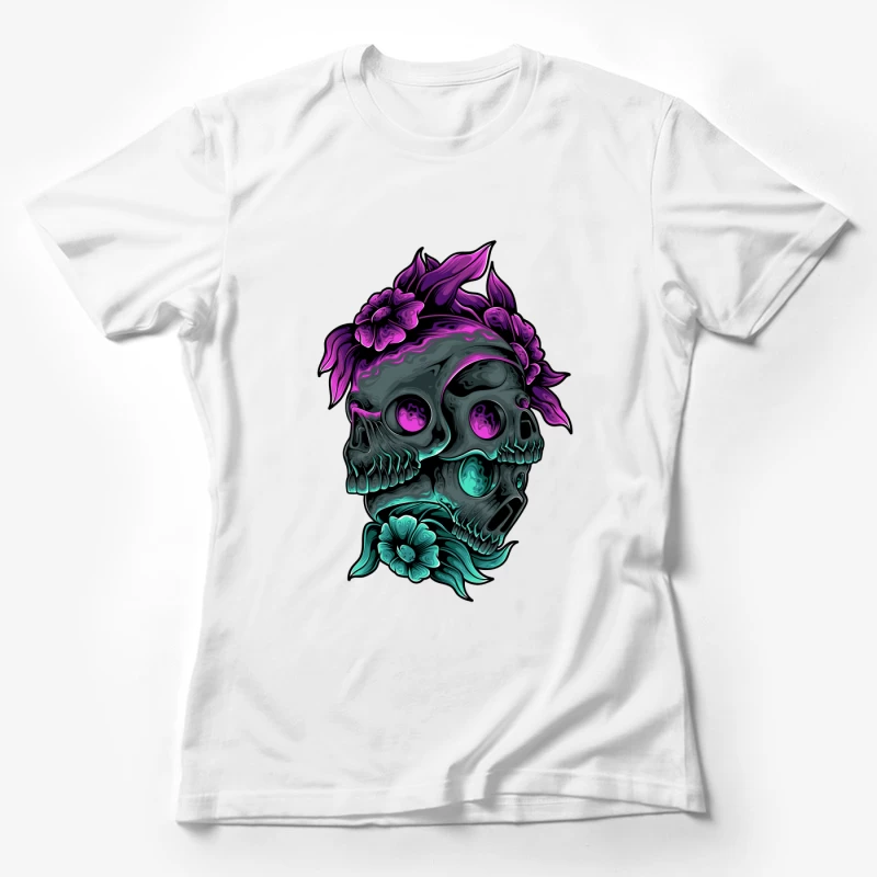 Colorful Skull Art with Floral Elements Female T-Shirt