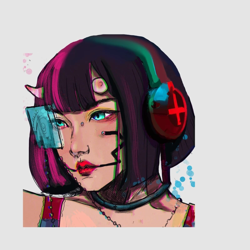 Cyberpunk Porträt einer futuristischen Frau Herren Pullover Hoodie