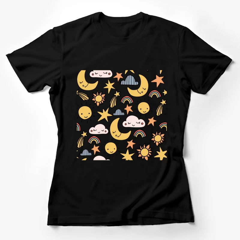Ciel de nuit joyeux avec lune et étoiles Femme T-Shirt