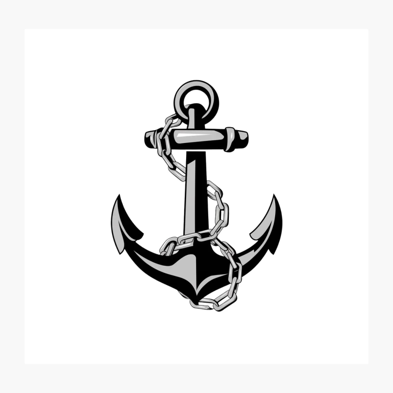 Black and White Nautical Anchor with Chain Illustration Throw Pillow