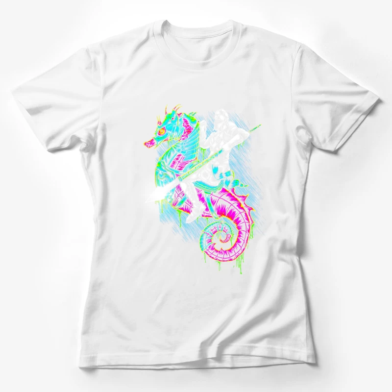 Knight Riding a Colorful Seahorse Female T-Shirt