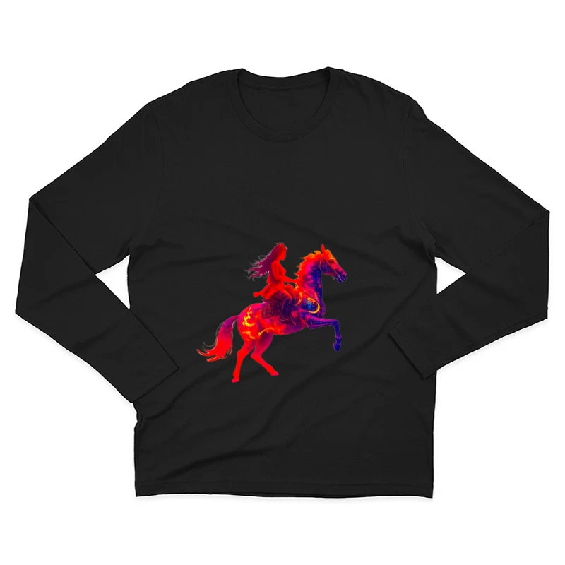 Mystical Red Horse and Rider Silhouette Fantasy Art Male Long Sleeve T-Shirt