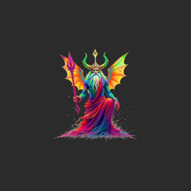 Rainbow-Hued Horned Deity with Dragon Wings Baseball Cap