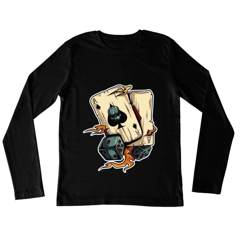 Skull and Playing Cards with Dice Female Long Sleeve T-Shirt